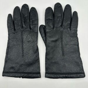 Vintage Fownes Black Leather Wrist Length Driving Gloves Women's Size 7 1/2